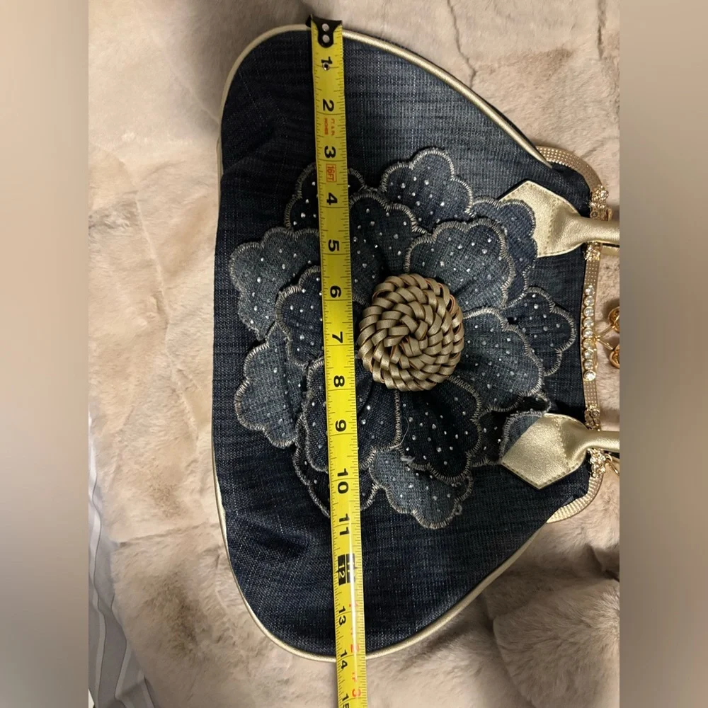 Source Unknown Denim and Gold Floral Shoulder Bag - Picture 6 of 8